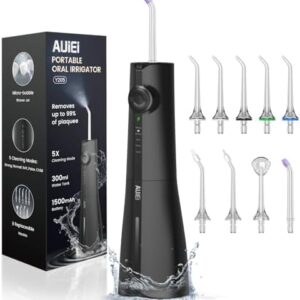 Water Flosser Teeth Pick: 9 Jet Tips Cordless Oral Irrigator with 300ML, 5 Modes Portable Power Dental Flossers, IPX7 Waterproof Rechargeable Electric Waterflosser Machine for Home Travel, Black