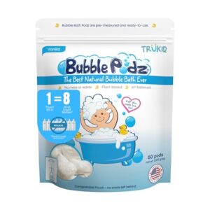 TruKid Bubble Podz Bubble Bath for Baby & Kids, Gentle Refreshing Bath Bomb for Sensitive Skin, pH Balance 7 for Eye Sensitivity, Natural Moisturizers and Ingredients, Vanilla (60 Podz)