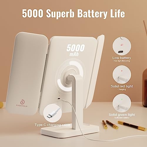 EASEHOLD Makeup Mirror with Lights, Rechargable Lighted Vanity Mirror with 116 LEDs, 1X/2X/3X Magnifying, 3-Color Mirror with LED Lights,5000 mAh Lighted Makeup Mirror, Adjustable Brightness/Angle - Image 5