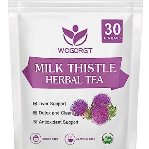 WOGORGT Dried Milk Thistle Tea - Organic Milk Thistle Herbal Tea for Liver Cleanse, Antioxidant and Immune Support, Caffeine Free - 30 Tea Bags