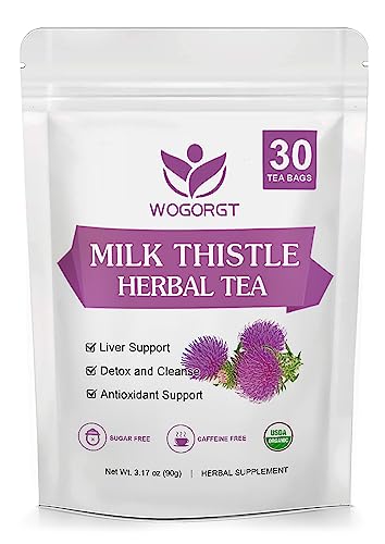 WOGORGT Dried Milk Thistle Tea - Organic Milk Thistle Herbal Tea for Liver Cleanse, Antioxidant and Immune Support, Caffeine Free - 30 Tea Bags