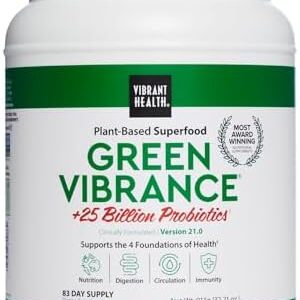 Vibrant Health, Green Vibrance, Includes 65 Plant-Based Superfoods, 25 Billion Probiotics, Fiber, Adaptogens & Enzymes, 83 Servings