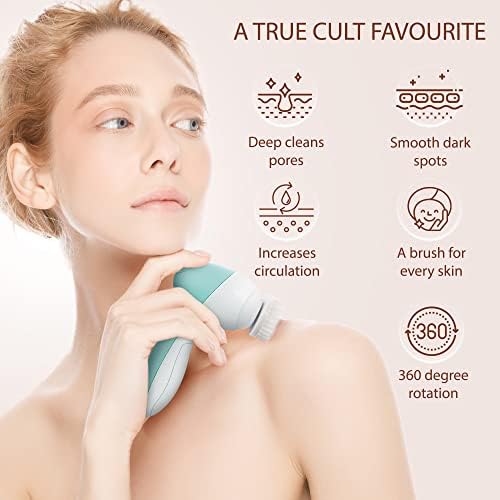 Face Scrubber | Facial Cleansing Brush Exfoliator Skin Care Products Beauty Products Powered Electric Wash Exfoliating Spin Cleanser Cleaning Scrub Including 7 Heads (Opal) - Image 5