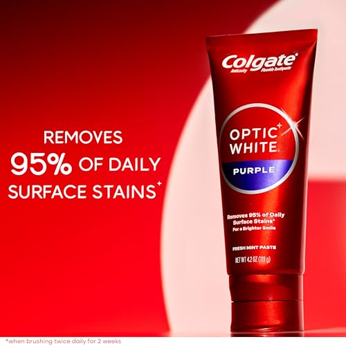 Colgate Optic White Purple Toothpaste for Teeth Whitening, Teeth Whitening Toothpaste with Fluoride, Helps Remove Surface Stains and Polishes Teeth, Enamel-Safe for Daily Use, Mint, 3 Pack, 4.2 oz - Image 2