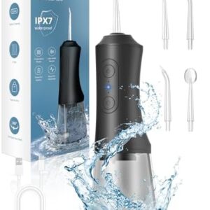 Water Flosser, Water Dental Flosser Pick for Teeth, 300ML IPX7 Waterproof Oral Irrigator, 3 Modes 4 Replaceable Jet Tips, Professional Flossing Cleaning Picks for Home Travel Gums, Braces Care (Black)
