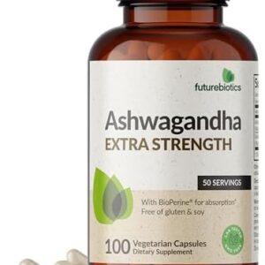 Futurebiotics Ashwagandha Extra Strength Stress & Mood Support with BioPerine - Non GMO Formula, 100 Vegetarian Capsules