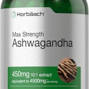 Horbäach Ashwagandha Supplement | Max Strength | 200 Capsules | Non-GMO, Gluten Free