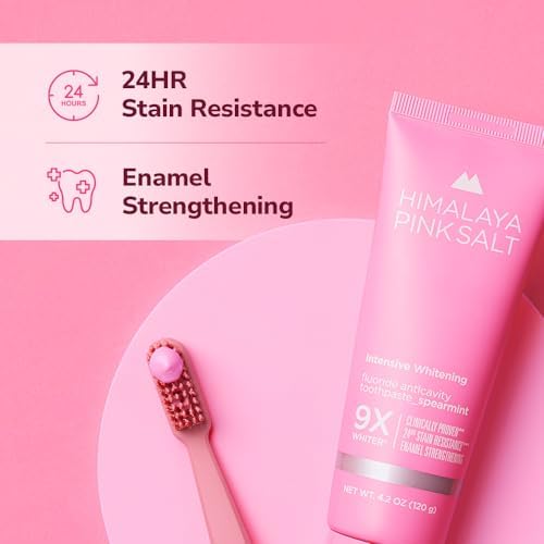 Intensive Whitening Toothpaste, 4.2oz (3 Packs) - Christmas Gifts, Stocking Stuffers for Adults, Teeth Whitening, Fluoride for Anti Cavity & Enamel Repair, Pink Toothpaste, Fresh Spearmint Flavor - Image 5