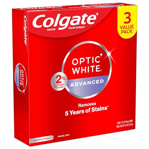 Colgate Optic White Advanced Hydrogen Peroxide Toothpaste, Teeth Whitening Toothpaste Pack, Enamel-Safe Formula, Helps Remove Tea, Coffee, and Wine Stains, Sparkling White, 3 Pack, 3.2 oz - Image 8