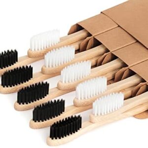 Biodegradable Bamboo Toothbrushes, 10 Piece BPA Free Soft Bristles Toothbrushes, Natural, Eco-Friendly, Green and Compostable
