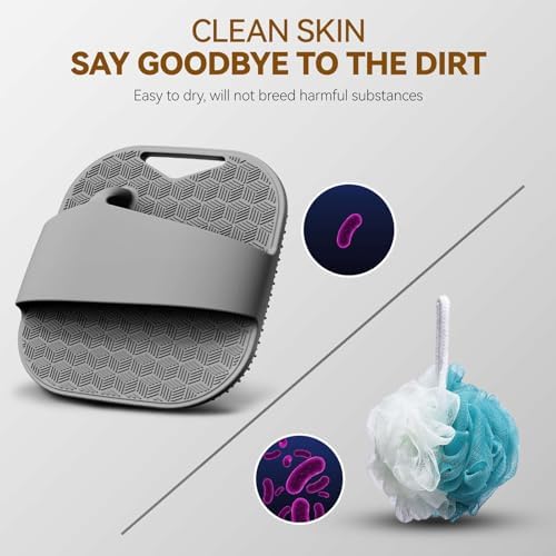 Silicone Body Scrubber for Men, Friendly Shower Body Scrubber for Sensitive Skin, Silicone Loofah Body Scrubber for Showering with Richer Foam Bristles and Anti-Slippery Handle, Gray - Image 6