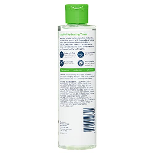 CeraVe Hydrating Toner for Face Non-Alcoholic with Hyaluronic Acid, Niacinamide, and Ceramides for Sensitive Dry Skin, Fragrance-Free Non Comedogenic, Full Size, 6.8 Fl Oz - Image 2