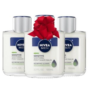 NIVEA MEN Sensitive Soothing Post Shave Balm with Vitamin E, Pro-Vitamin B5 and Chamomile Extract, Alcohol Free After Shave Balm for Men, 3 Pack of 3.3 Fl Oz Bottles