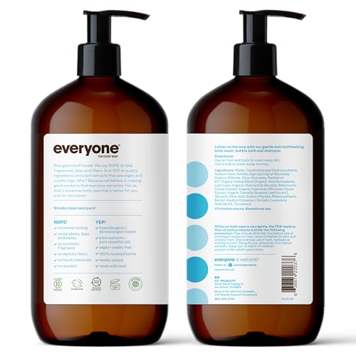 Everyone 3-in-1 Soap, Body Wash, Bubble Bath, Shampoo, 32 Ounce (Pack of 2), Unscented, Coconut Cleanser with Plant Extracts and Pure Essential Oils - Image 2
