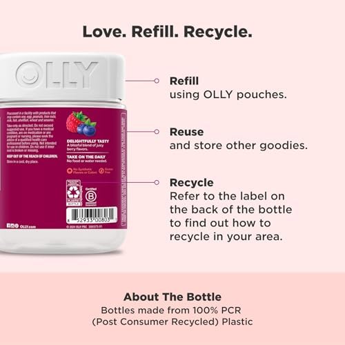 OLLY Women's Multivitamin Gummy, Vitamins A, D, C, E, Biotin, Folic Acid, Adult Chewable Vitamin, Berry Flavor, 65 Day Supply - 130 Count (Packaging May Vary) - Image 4