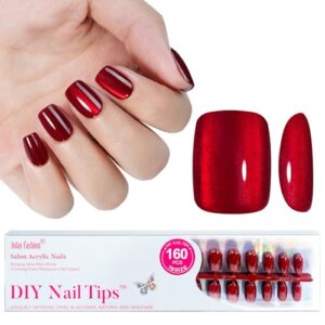 Cat Eye Press on Nails Red - Christmas Press on Nails Short Square Glue On Nails False Nails, Stick On Nails in 32 Sizes -160PCS Soft Gel Fake Nails Kit