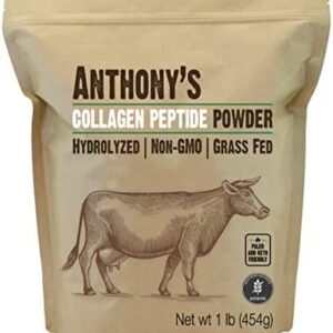 Anthony's Collagen Peptide Powder, 1 lb, Pure Hydrolyzed, Gluten Free, Keto and Paleo Friendly, Grass Fed, Unflavored, Non GMO
