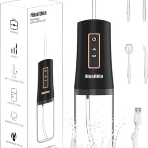 Water Dental Flosser Cordless, KUSKER Portable Oral Irrigator for Teeth, 3 Modes and 4 Jet Tips, IPX7 Waterproof, Rechargeable for 30-Days Use, Home, Travel, Braces, Bridges Care(Elegant Black)