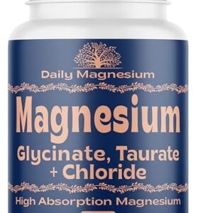Triple Magnesium Complex 500mg from Magnesium Glycinate 1250mg, Magnesium Taurate 625mg, Magnesium Chloride 500mg - Premium, High Absorption Chelated Magnesium Supplement - 90 Capsules Made in USA