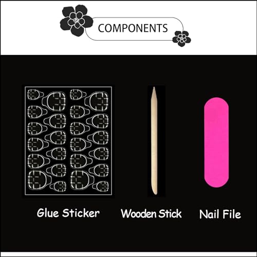 French Tip Press on Nails Medium Almond Fake Nails Press ons with Designs Chrome False Nails Long Glossy Full Cover Glue on Nails Cute Acrylic Stick on Nails for Women Nails Manicure Decoration 24Pcs - Image 6
