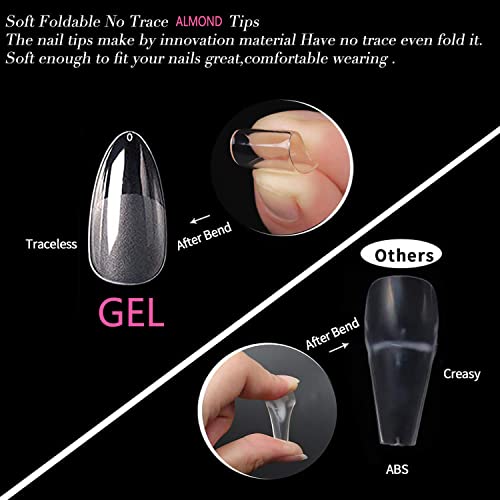 UNA GELLA Almond Fake Nails 216pcs Almond Press on Nails Pre-shape Almond Nails Tips for Full Cover Acrylic Almond Nails French False Nails For Nail Extension Nail Art, DIY Salon 12 Sizes Gelly Tips - Image 4