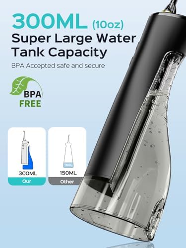 Water Dental Flosser Tooth Pick: COSLUS 10 Levels Smooth Control Portable Rechargeable Oral Irrigator Cordless Waterproof, 300ML Electric Flossing Cleaner Deep Cleaning for Travel Home (Model: WFP14) - Image 6