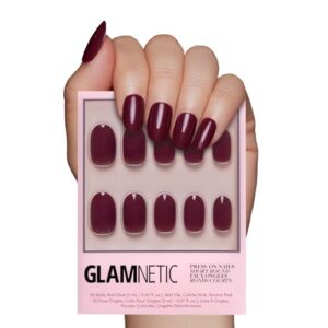 Glamnetic Press On Nails - Berry Maroon | Opaque Dark Red Maroon Short Round False Nails, Reusable Stick On Fake Nails with Glue | Salon Quality | 12 Sizes - 30 Nail Kit