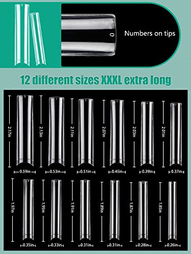 504 PCS No C Curve Clear Nail Tips for Acrylic Nails Professional, 3XL Extra Long, 12 Sizes Half Cover Straight Tapered Square French Fake Nail Tips for Nail Salons Home DIY - Image 6