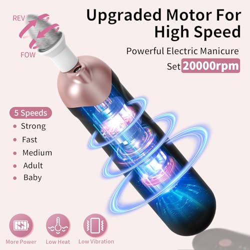 Professional Manicure Pedicure Kit, Cordless Electric Nail File Set, Rechargeable Pedicure Tools for feet, 5 Speeds Hand Foot Care Nail Drill for Thick Nail Toenail Cuticle Women Men Baby Pets - Image 2