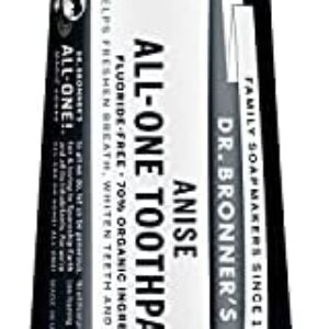 Dr. Bronner’s - All-One Toothpaste (Anise, 5 Ounce) - 70% Organic Ingredients, Natural and Effective, Fluoride-Free, SLS-Free, Helps Freshen Breath, Reduce Plaque, Whiten Teeth, Vegan