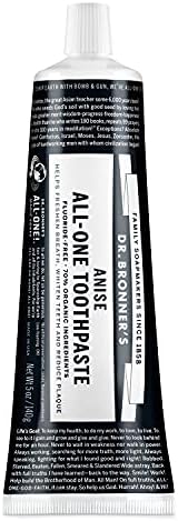 Dr. Bronner’s - All-One Toothpaste (Anise, 5 Ounce) - 70% Organic Ingredients, Natural and Effective, Fluoride-Free, SLS-Free, Helps Freshen Breath, Reduce Plaque, Whiten Teeth, Vegan