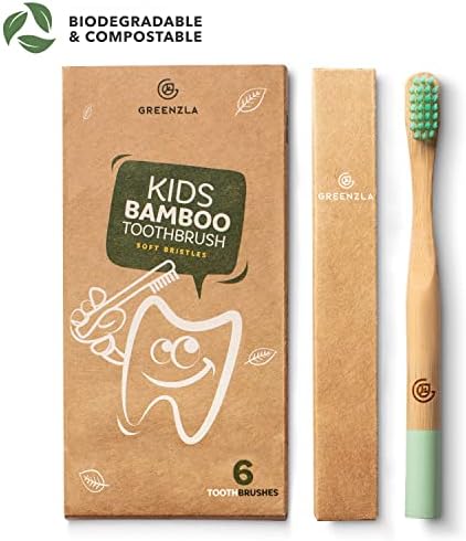 GREENZLA Kids Bamboo Toothbrushes (6 Pack) BPA Free Soft Bristles Eco-Friendly, Natural Toothbrush Set Biodegradable & Compostable Charcoal Wooden - Image 2