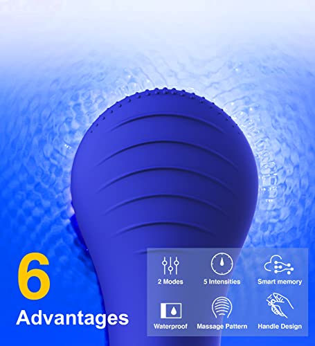 NågraCoola CLIE Facial Cleansing Brush, Waterproof and Rechargeable Face Scrub Brush for Men & Women, Cleansing, Exfoliating and Massaging, Electric Face Scrubber - Blue - Image 4