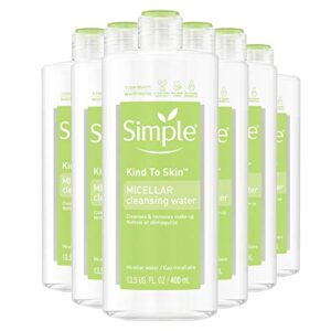 Simple Kind to Skin Cleansing Water Cleanser and Makeup Remover for All Skin Types Micellar Boosts Skin's Hydration by 90 percent 13.5 oz, Pack of 6 (Packaging May Vary)