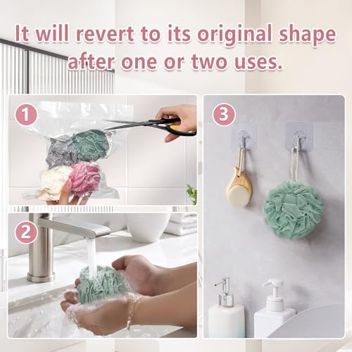 Shower Loofah Bath Sponge, 60G Loofah Exfoliating Body Scrubber, 4 Color Mesh Shower Pouf Balls for Body Wash (Ice Cream) - Image 7