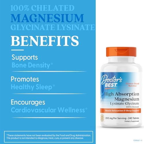 Doctor's Best High Absorption Magnesium Glycinate Lysinate, 100% Chelated, Non-GMO, Vegan, Gluten & Soy Free, 100 mg, 240 Count - Image 3