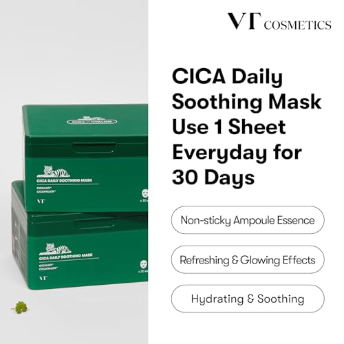 VT COSMETICS Daily Soothing Mask 30ea, Facial Sheet Mask for Moist & Hydrating, 30 Day Supply, Centella Asiatica Face Mask - Image 2