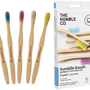 The Humble Co. Bamboo Toothbrushes (5pk) – Toothbrushes for Superior Oral Care, Dental Hygiene, and Gum Care, BPA Free (Soft Bristles)