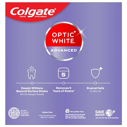 Colgate Optic White Advanced Hydrogen Peroxide Toothpaste, Teeth Whitening Toothpaste Pack, Enamel-Safe Formula, Helps Remove Tea, Coffee, and Wine Stains, Sparkling White, 3 Pack, 3.2 oz - Image 7