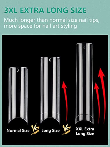 504 PCS No C Curve Clear Nail Tips for Acrylic Nails Professional, 3XL Extra Long, 12 Sizes Half Cover Straight Tapered Square French Fake Nail Tips for Nail Salons Home DIY - Image 4