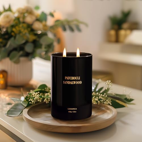 Goodpick Patchouli Sandalwood Candles 22 oz, Candles for Home Scented, Black Soy Candles, Mens Scented Candles, Large Jar Candle, Luxury Aromatherapy Candle, Gifts for Him, Boyfriend, Dad, 2 Wicks - Image 6