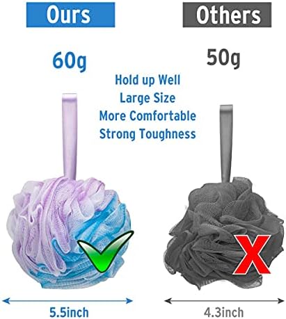 Bath Shower Loofah Sponge 60g Bath Mesh Pouf Shower Ball Body Scrubber Exfoliating Bath Sponge for Women and Men, Set of 4, Flower - Image 4