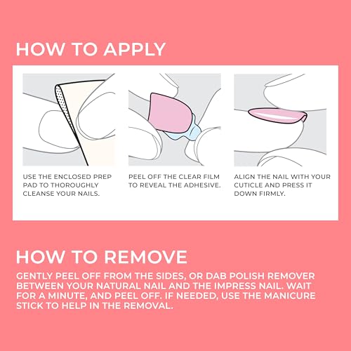 KISS imPRESS No Glue Mani Press On Nails, Color, 'Point Pink', Pink, Short Size, Squoval Shape, Includes 30 Nails, Prep Pad, Instructions Sheet, 1 Manicure Stick, 1 Mini File - Image 2