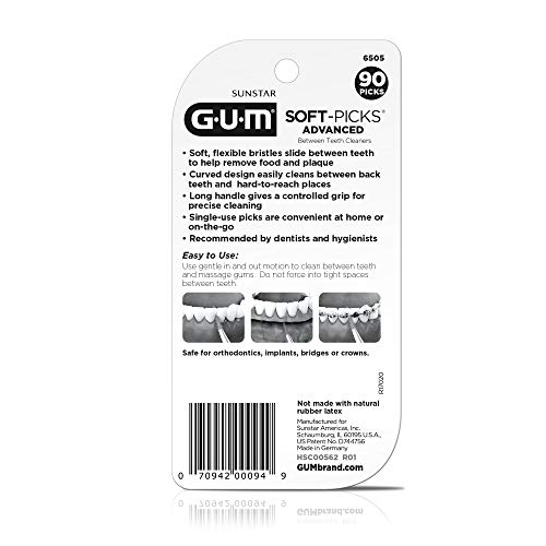 GUM Soft-Picks Advanced, Easy to Use Dental Picks for Teeth Cleaning and Gum Health, Disposable Interdental Brushes with Convenient Carry Case, Dentist Recommended Dental Picks, 90ct (3pk) - Image 3