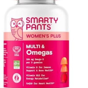 SmartyPants Women's Multivitamin Gummies - Improved Formula: Omega 3 (DHA/EPA), Methylfolate, CoQ10, Vitamin D3, C, Vitamin B12, B6, Vitamin A, K & Zinc, Gluten Free, 90 Count (30 Day Supply)