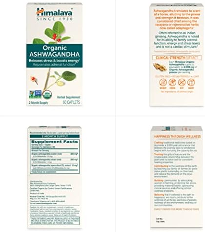 Himalaya Organic Ashwagandha, 120 Day Supply, Herbal Supplement for Stress Relief, Energy Support, Occasional Sleeplessness, USDA Organic, Non-GMO, Vegan, Gluten Free, 670 mg, 60 Caplets, 2 Pack - Image 7