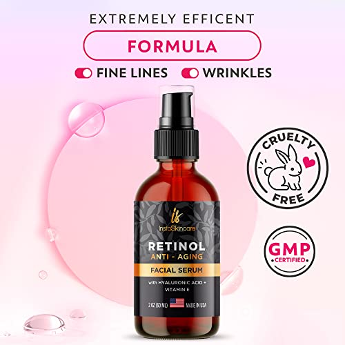 DOUBLE SIZED (2Oz) Retinol Serum for Face with Hyaluronic Acid + Vitamin E and A + Aloe Vera Anti-Aging Serum Pore Tightener Fade Dark Spots Clinical Strength Formula by InstaSkincare - Image 3