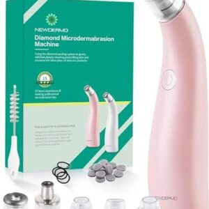 NEWDERMO 2-in-1 Microdermabrasion Machine for Facial, Diamond Microdermabrasion Device USB Rechargeable - Advanced Home Facial Treatment Machine (Pink)