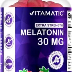 Vitamatic Sugar Free Melatonin 30mg per Gummy - 60 Servings - 60 Vegetarian Gummies - Non-Habit Forming Supplement (60 Count (Pack of 1))