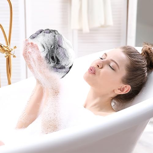 Bath Loofah Shower Sponge Body Back Scrubber Soft Mesh Shower Puffs Exfoliating Loofa for Women & Men Bath Accessories Cleaning Tool (Pack of 4 60G Loofah, Dark Elf) - Image 5